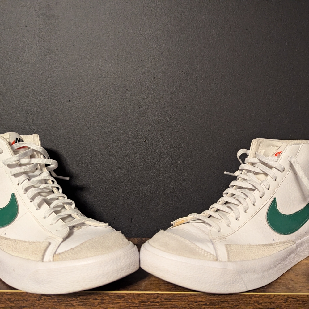 Nike White and Green High-Top Sneakers